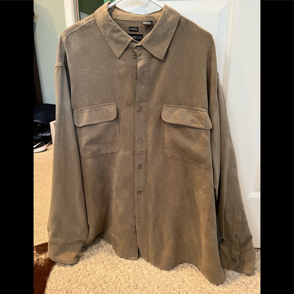 Mens long sleeve Sueded Tan shirt 2XL has some wear on the collar pic provided